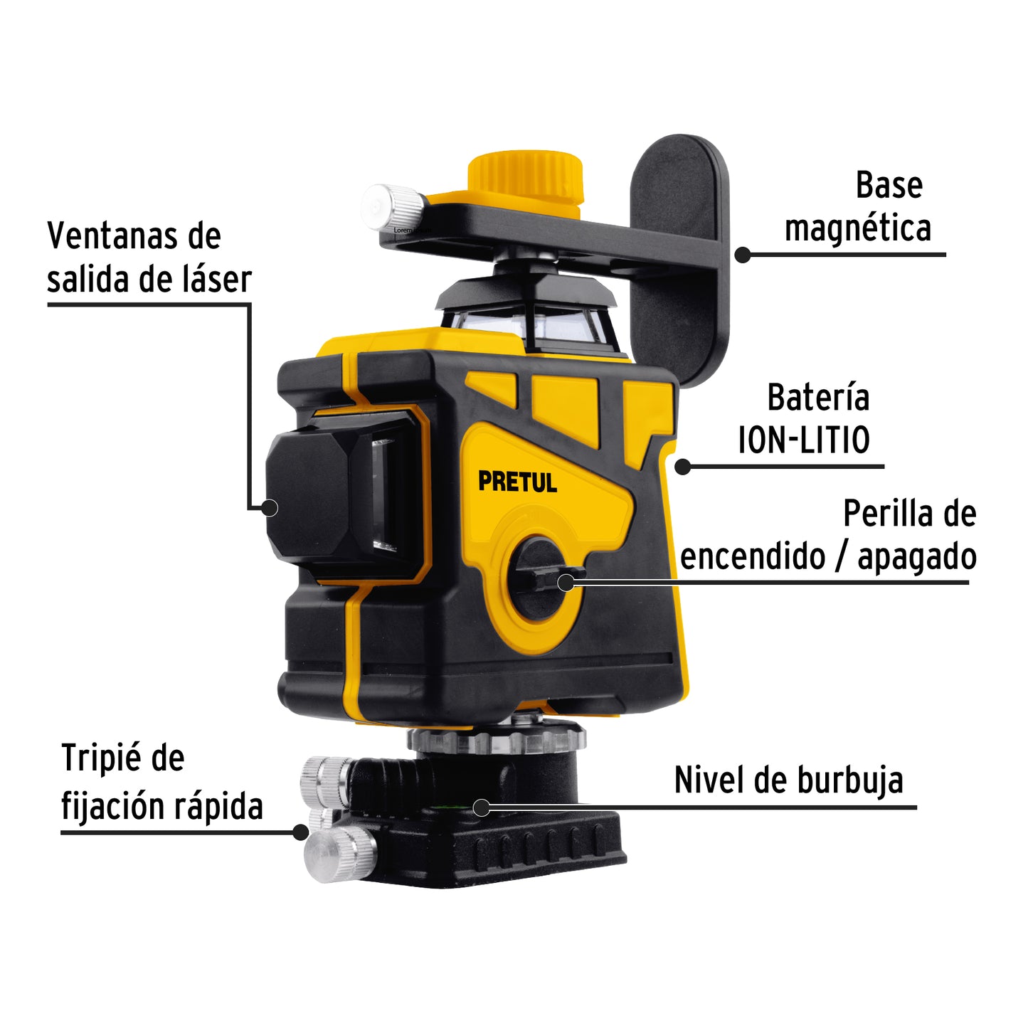 Nivelación Precisa en Obra - Nivel Láser Verde 12 Líneas 25m PRETUL
