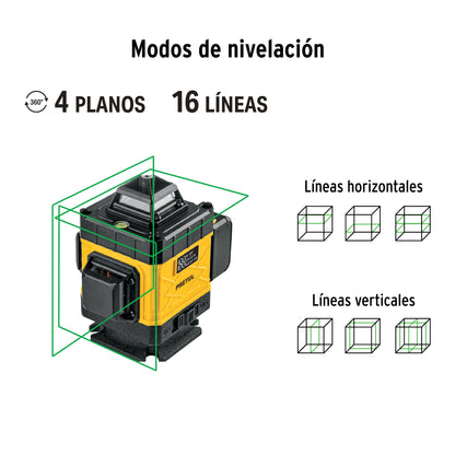 Nivel láser verde, alcance 25m, 16 líneas, recargable,PRETUL