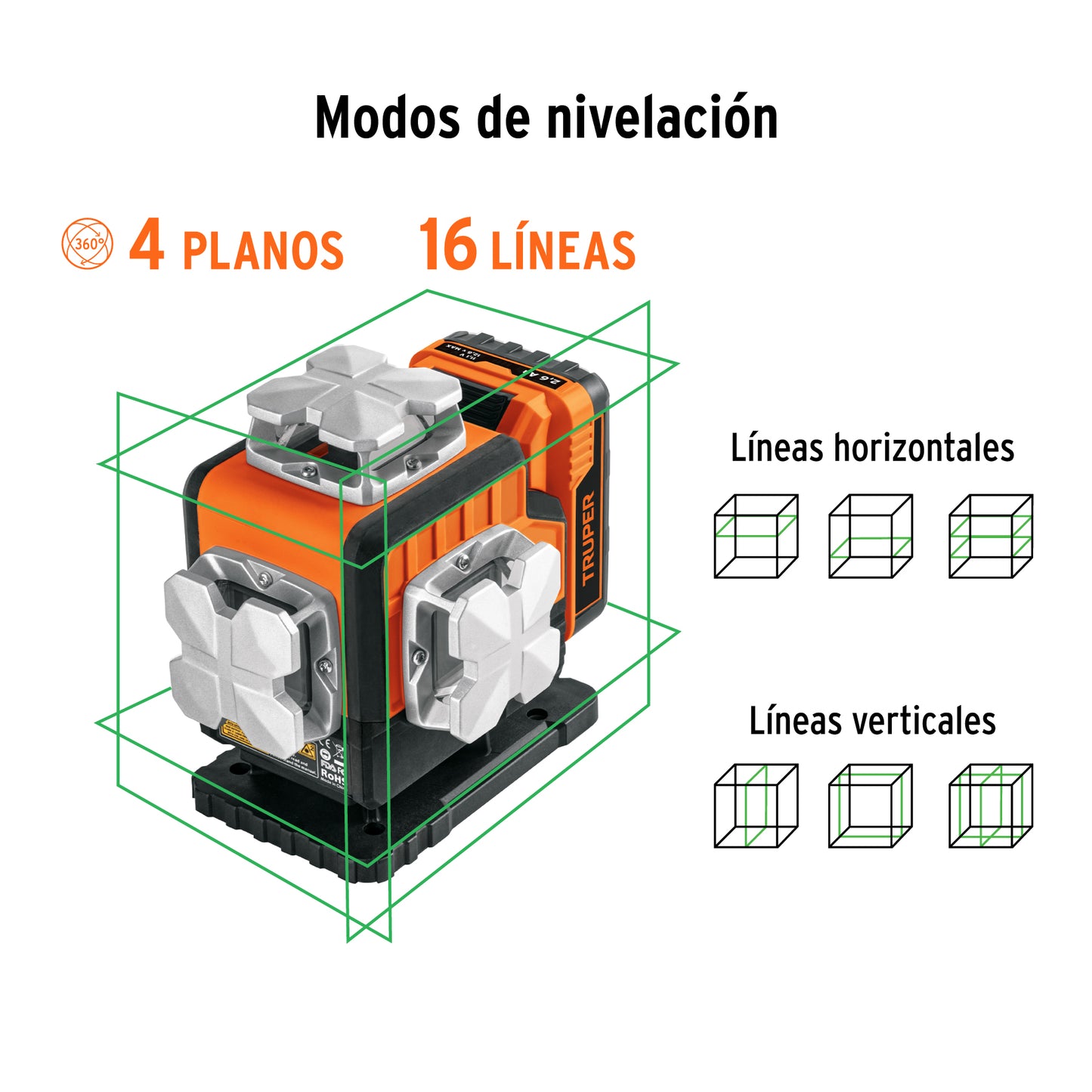 Nivel láser verde 16 líneas para nivelación y alineación precisa en construcción - TRUPER