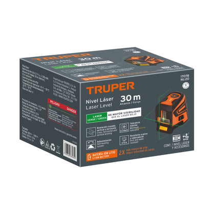 Nivel láser verde para nivelación precisa hasta 30 m - TRUPER recargable