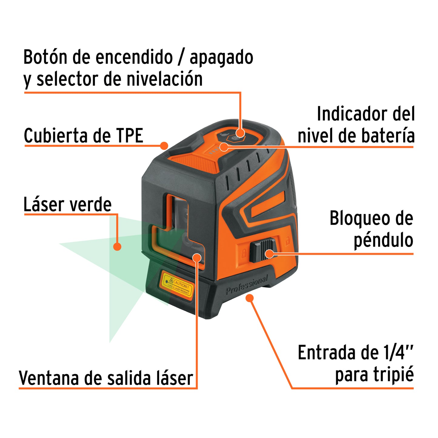 Nivel láser verde para nivelación precisa hasta 30 m - TRUPER recargable