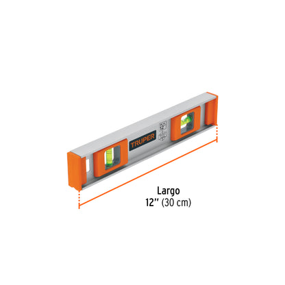 Nivel Profesional 12 Pulgadas Truper NP-12 - Cuerpo Aluminio con Protección ABS - Gotas Reemplazables Alta Visibilidad - Solución Precisa para Construcción y Carpintería