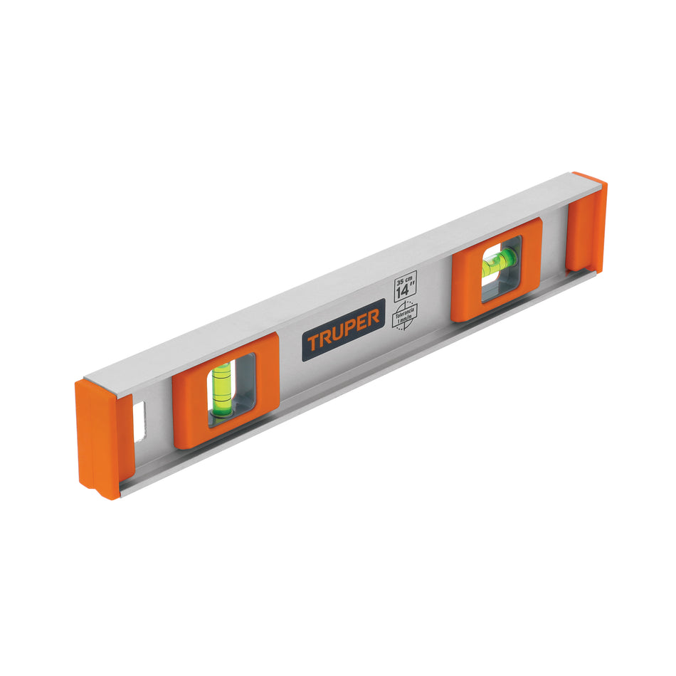 Nivel Profesional Truper 14 Pulgadas con Protección ABS - Aluminio Tipo Vigueta - Gotas Reemplazables Alta Visibilidad - NP-14
