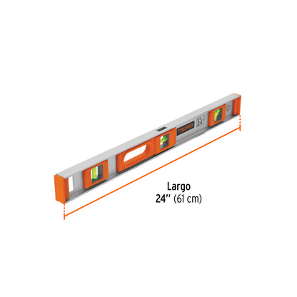 Nivel Profesional Truper 24 Pulgadas con Protección ABS - Herramienta de Precisión para Construcción y Carpintería - Gotas Reemplazables Alta Visibilidad - Modelo NP-24