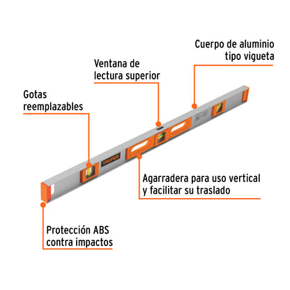 Nivel Profesional Truper 36 Pulgadas con Protección ABS - Aluminio Tipo Vigueta - Gotas Reemplazables Alta Visibilidad - Solución Precisa para Construcción y Carpintería