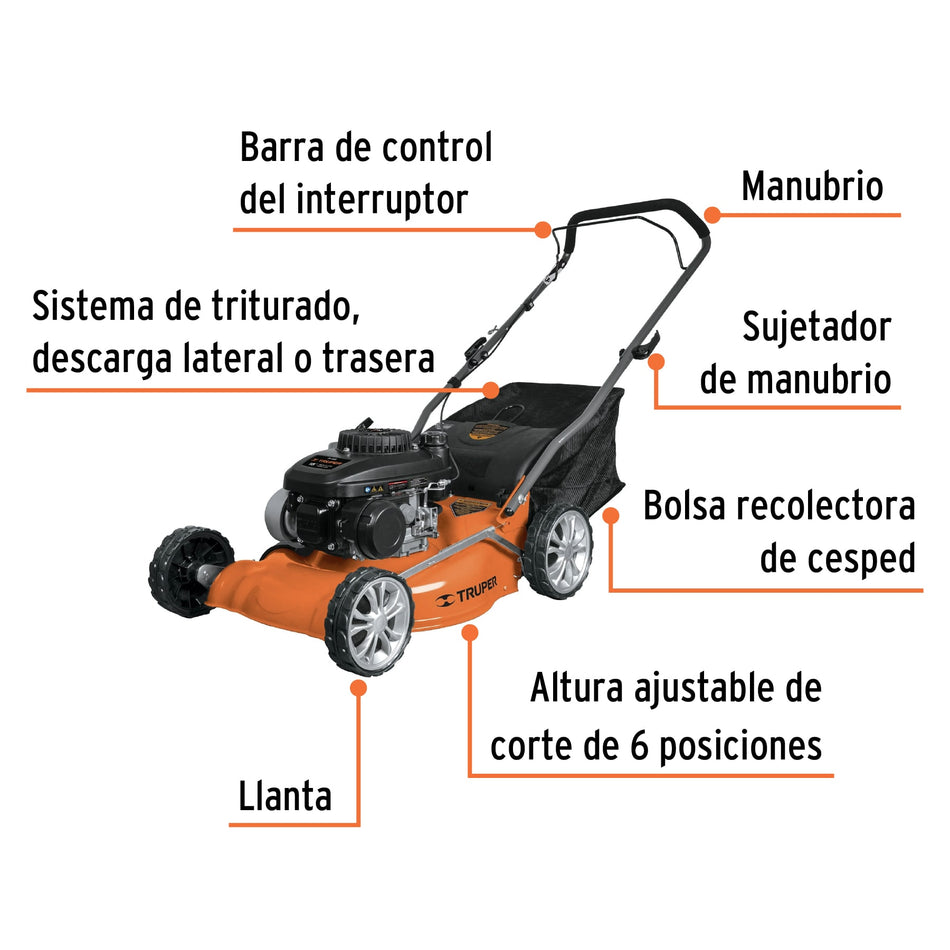 Podadora con motor a gasolina de 4 HP, 18" de corte, Truper