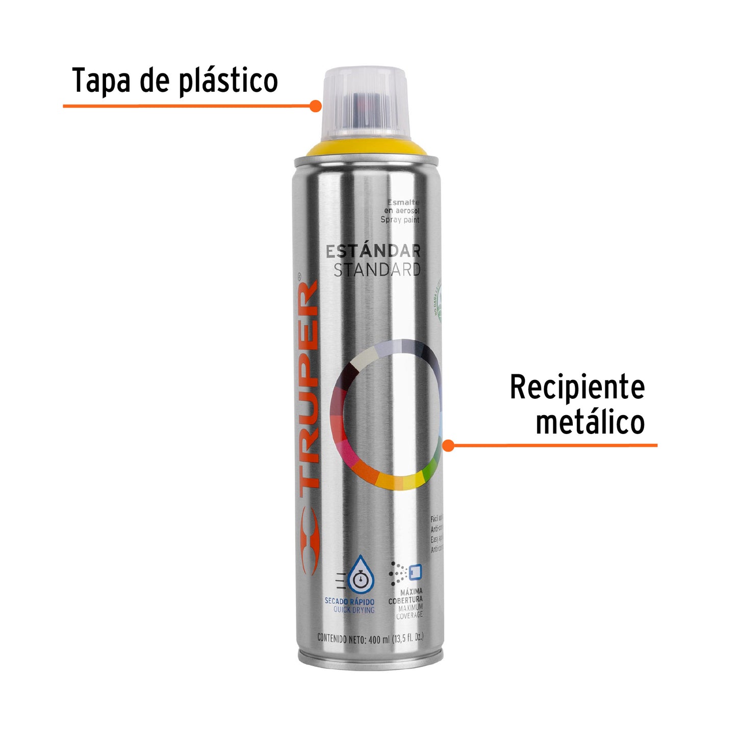 Pintura Aerosol Amarillo Canario PA-AC 400ml - Anticorrosión Secado Rápido para Metal Madera Plástico - Solución Profesional Libre de Plomo