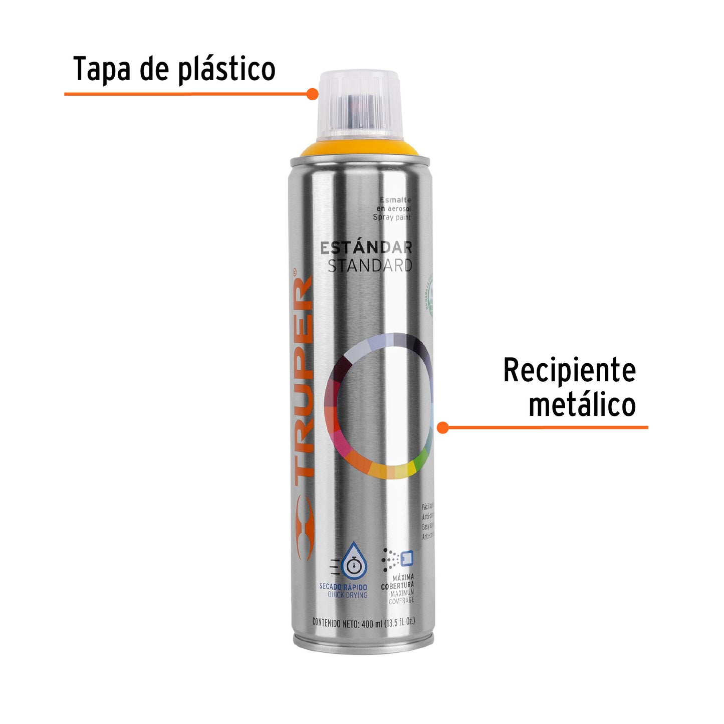 Pintura Aerosol Amarillo PA-AM 400ml - Anticorrosión Secado Rápido para Metal Madera Plástico - Máxima Cobertura Libre de Plomo