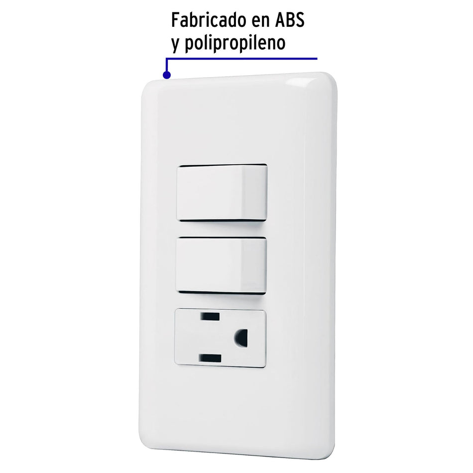 Placa armada con contacto y 2 interruptores sencillos, Basic