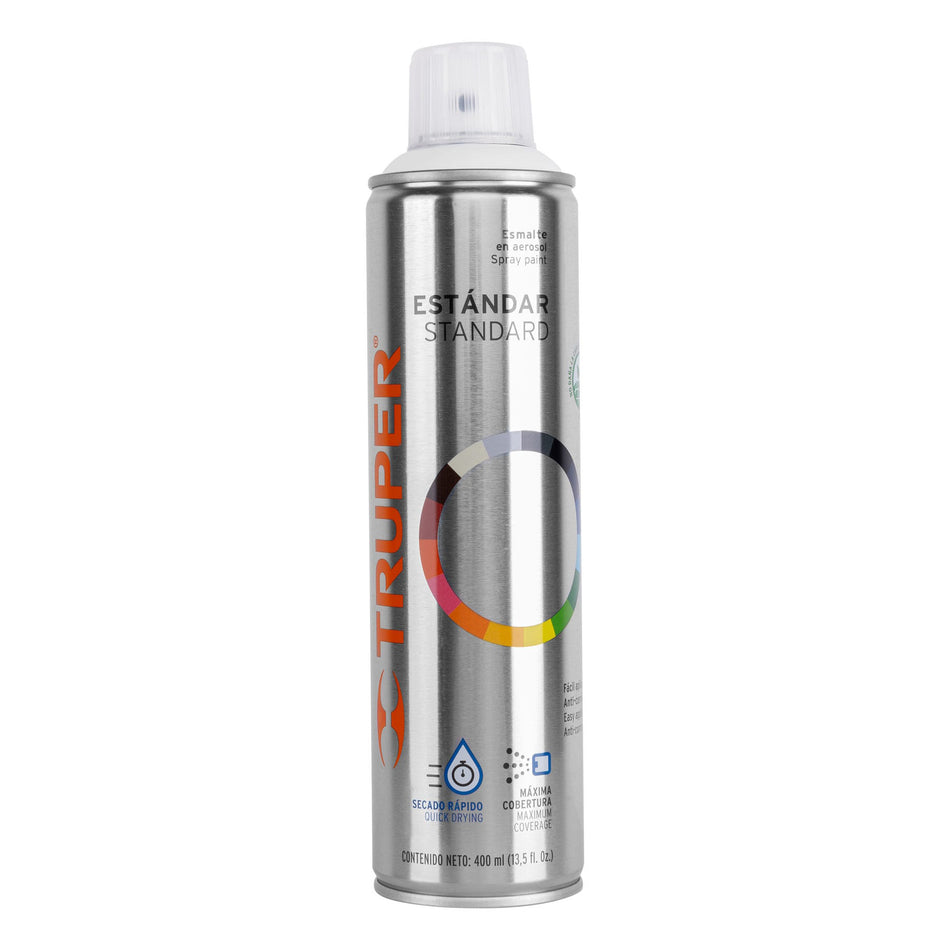 Pintura Aerosol Blanco Mate Anticorrosión 400ml - Secado Rápido para Metal Madera Plástico - TRUPER PA-BM
