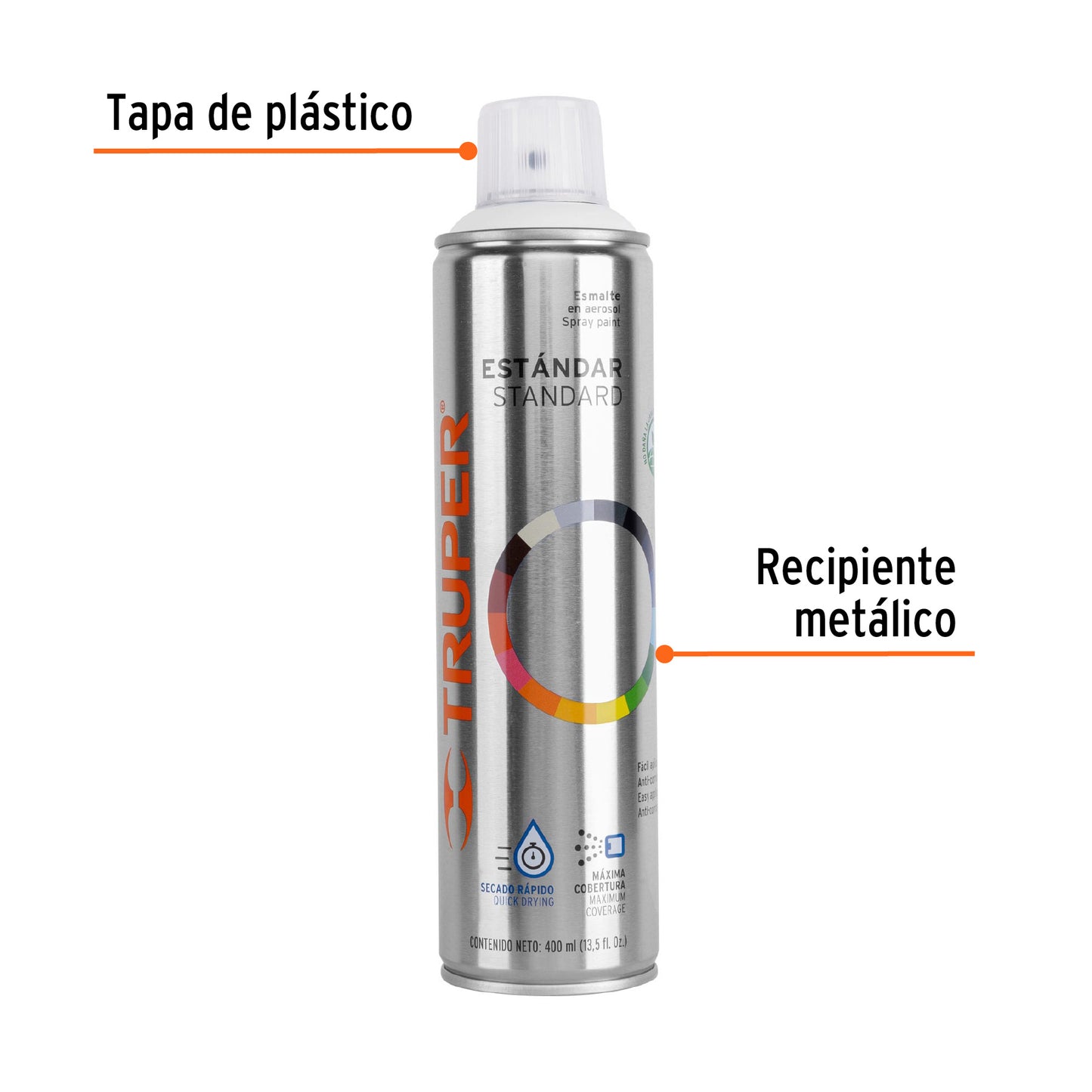 Pintura Aerosol Blanco Mate Anticorrosión 400ml - Secado Rápido para Metal Madera Plástico - TRUPER PA-BM