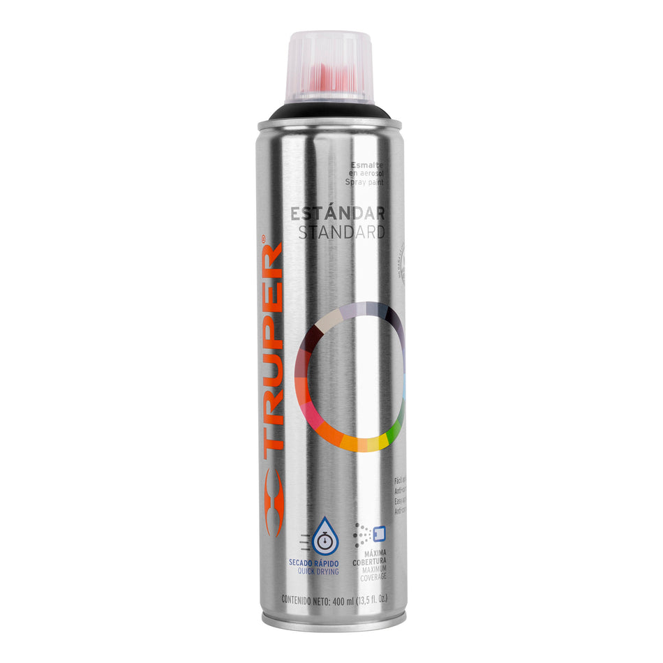 Pintura Aerosol Negro Satín PA-NS 400ml - Anticorrosión Secado Rápido para Metal Madera Plástico - TRUPER Profesional