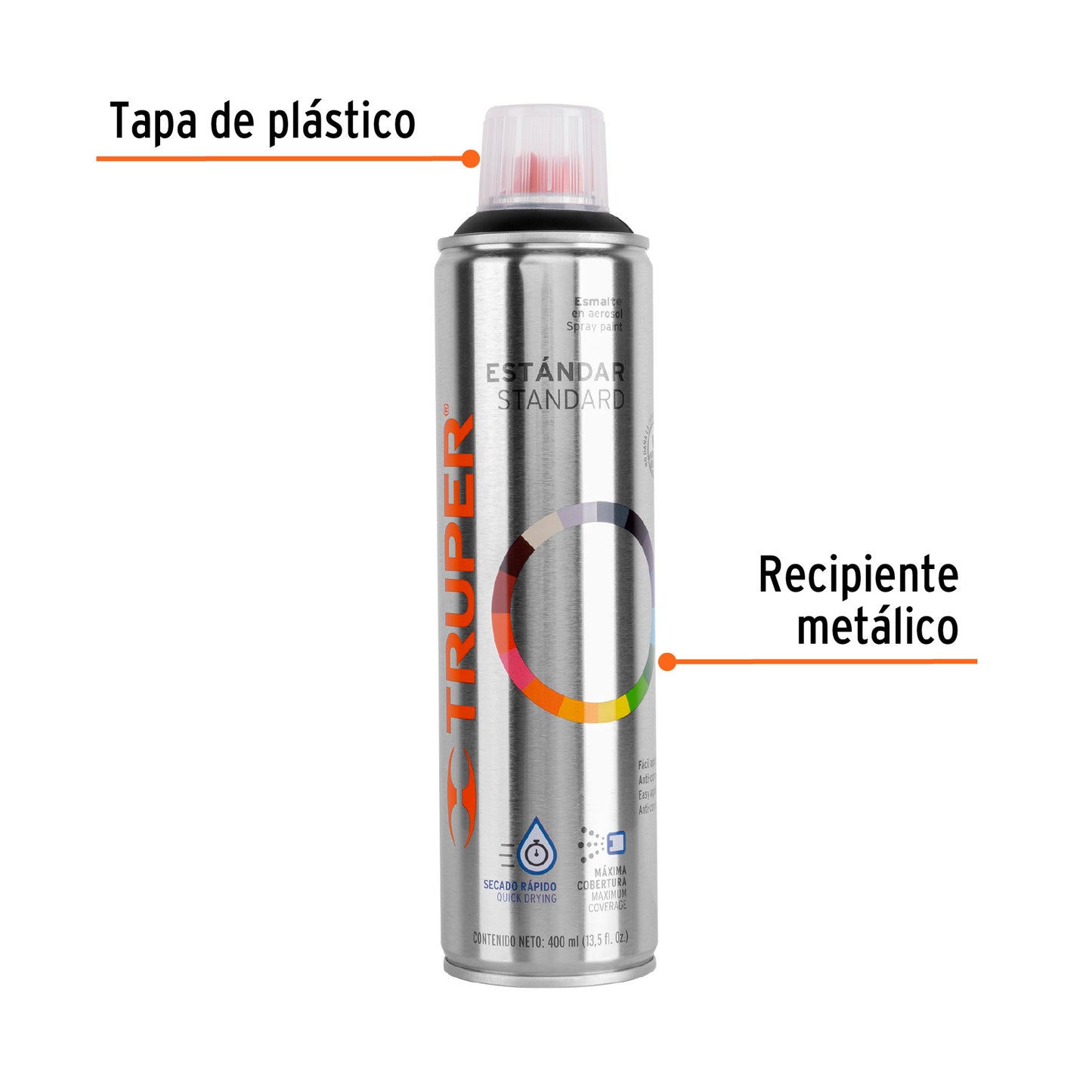 Pintura Aerosol Negro Satín PA-NS 400ml - Anticorrosión Secado Rápido para Metal Madera Plástico - TRUPER Profesional