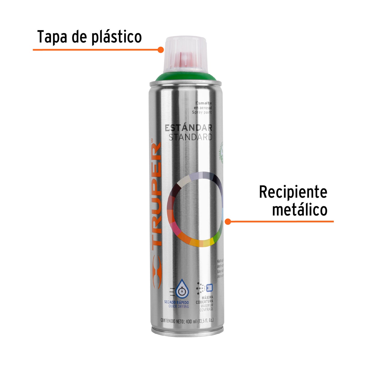 Pintura Aerosol Verde Ecológico PA-VE 400ml - Anticorrosión Secado Rápido para Metal Madera Plástico