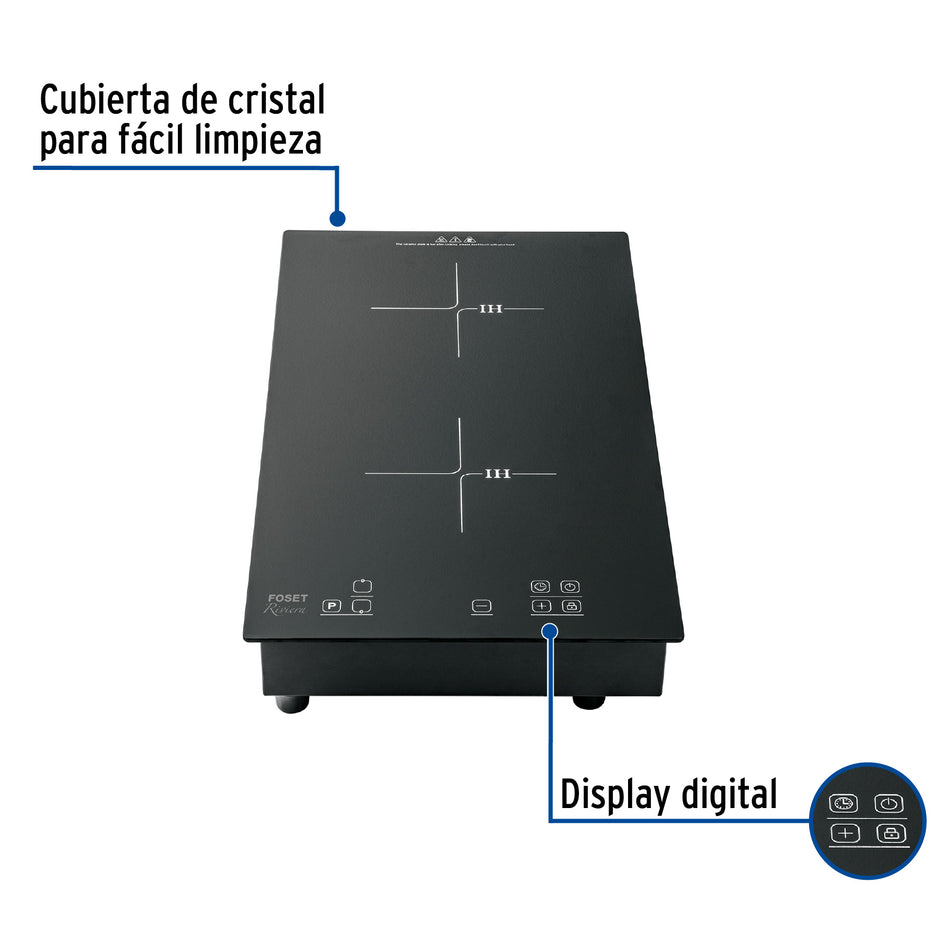 Parrilla Inducción Empotrable RIVIERA 30cm 2 Quemadores Vidrio Templado - Control Táctil