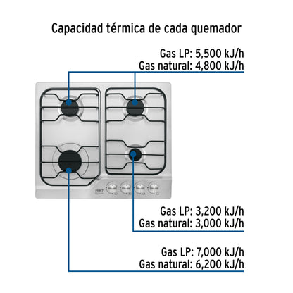 Parrilla Gas Empotrable 60cm FOSET - 4 Quemadores Acero Inoxidable con Encendido Electrónico