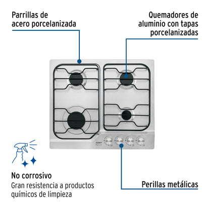 Parrilla Gas Empotrable 60cm FOSET - 4 Quemadores Acero Inoxidable con Encendido Electrónico