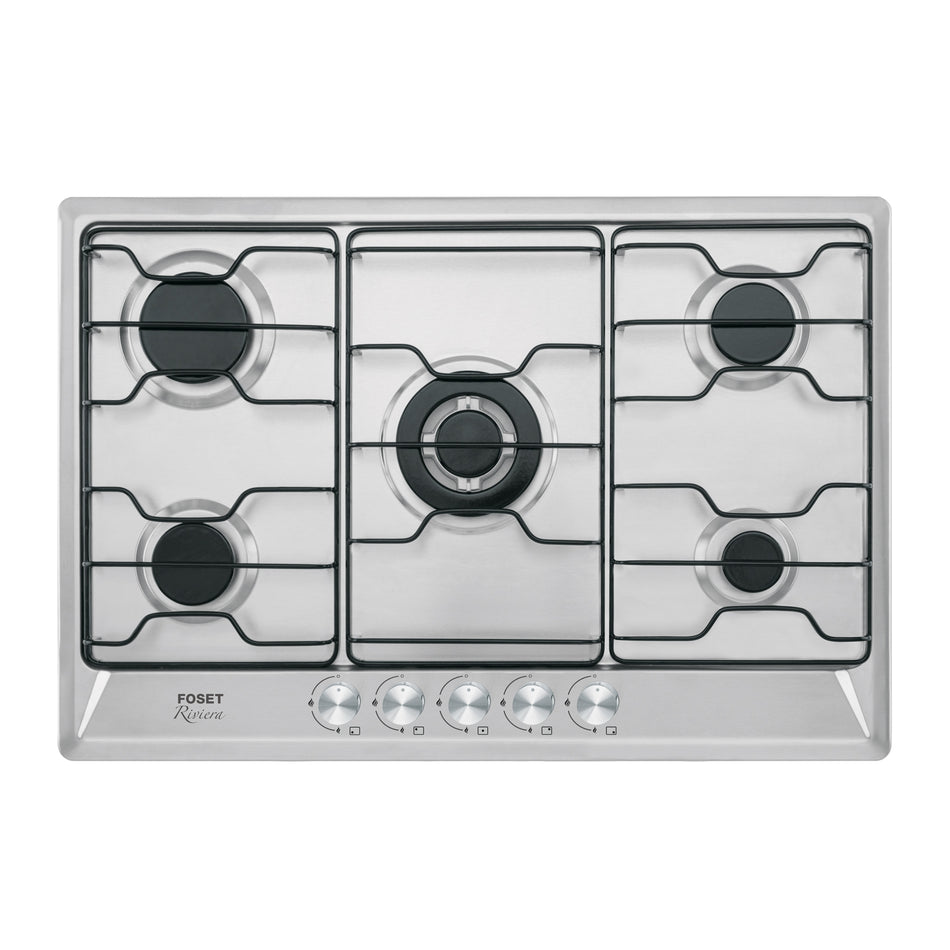 Parrilla Gas Empotrable 75cm FOSET - 5 Quemadores Acero Inoxidable con Quemador Doble Flama"