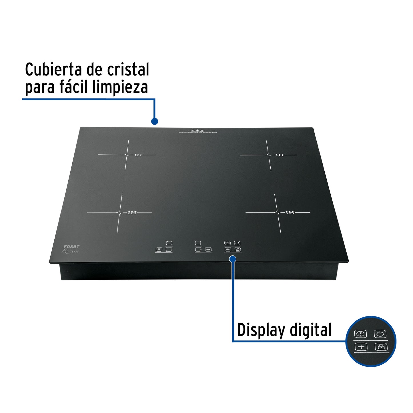 Parrilla Inducción Empotrable RIVIERA 60cm 4 Quemadores Vidrio Templado - Control Táctil Profesional