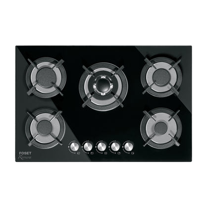 Parrilla Gas Empotrable 75cm RIVIERA - 5 Quemadores Vidrio Negro con Encendido Electrónico y Doble Flama Premium