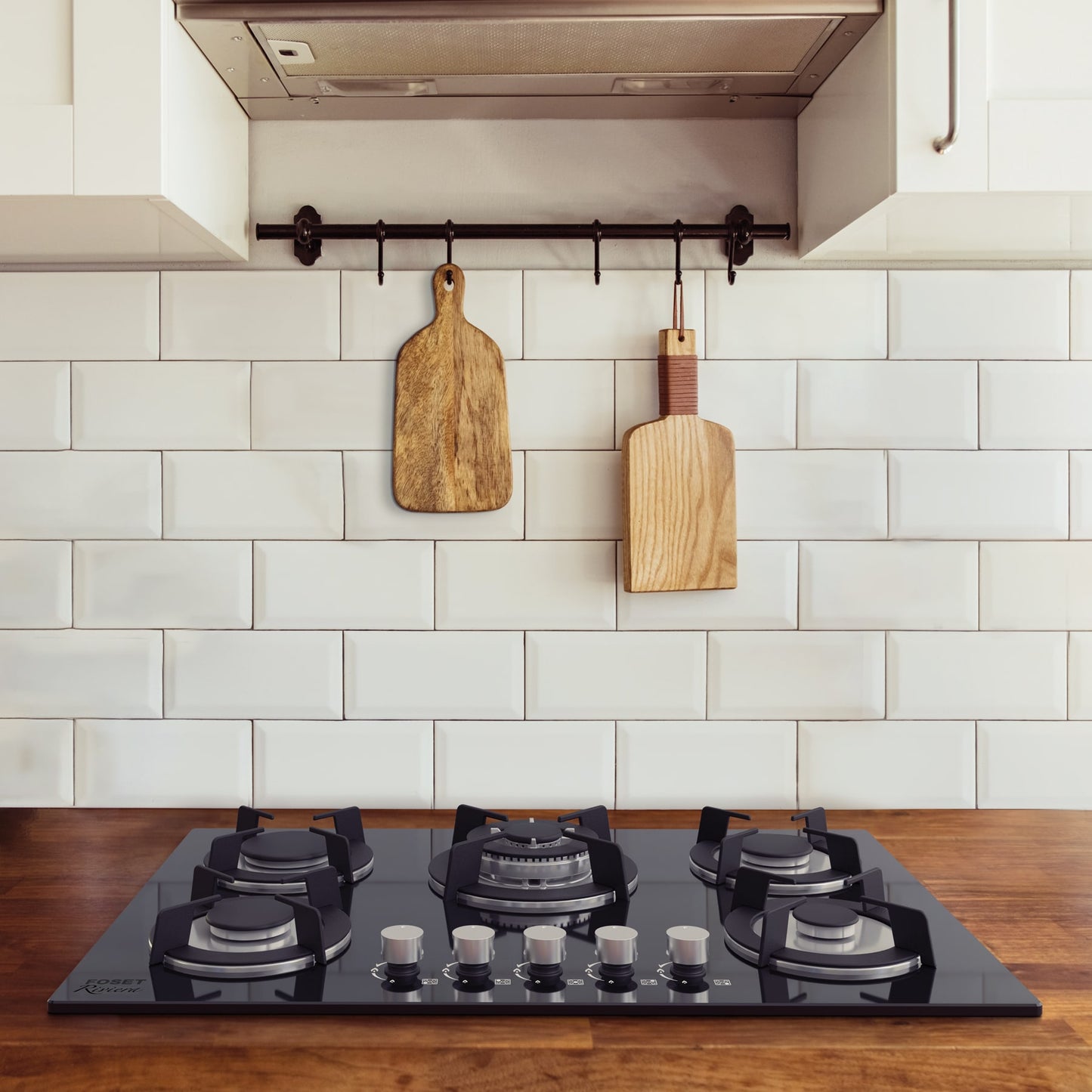 Parrilla Gas Empotrable 90cm RIVIERA - 5 Quemadores Vidrio Negro con Encendido Electrónico y Doble Flama Profesional