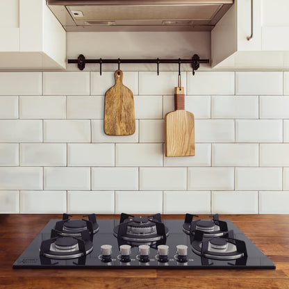 Parrilla Gas Empotrable 90cm RIVIERA - 5 Quemadores Vidrio Negro con Encendido Electrónico y Doble Flama Profesional