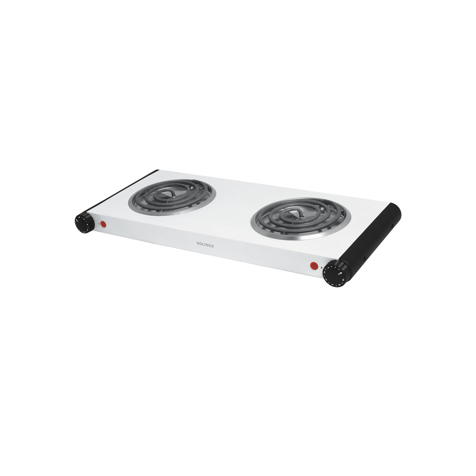 Parrilla Eléctrica VOLTECK 2 Quemadores Espiral - Solución Compacta para Cocinar sin Gas - Acero Inoxidable con Termostato Automático - PAEL-2C