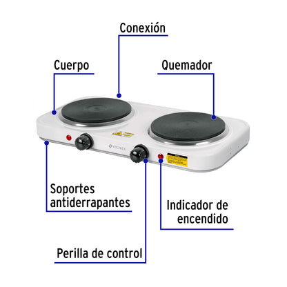 Parrilla Eléctrica VOLTECK 2 Quemadores Disco - Cocción Uniforme Sin Gas - PAEL-2CD
