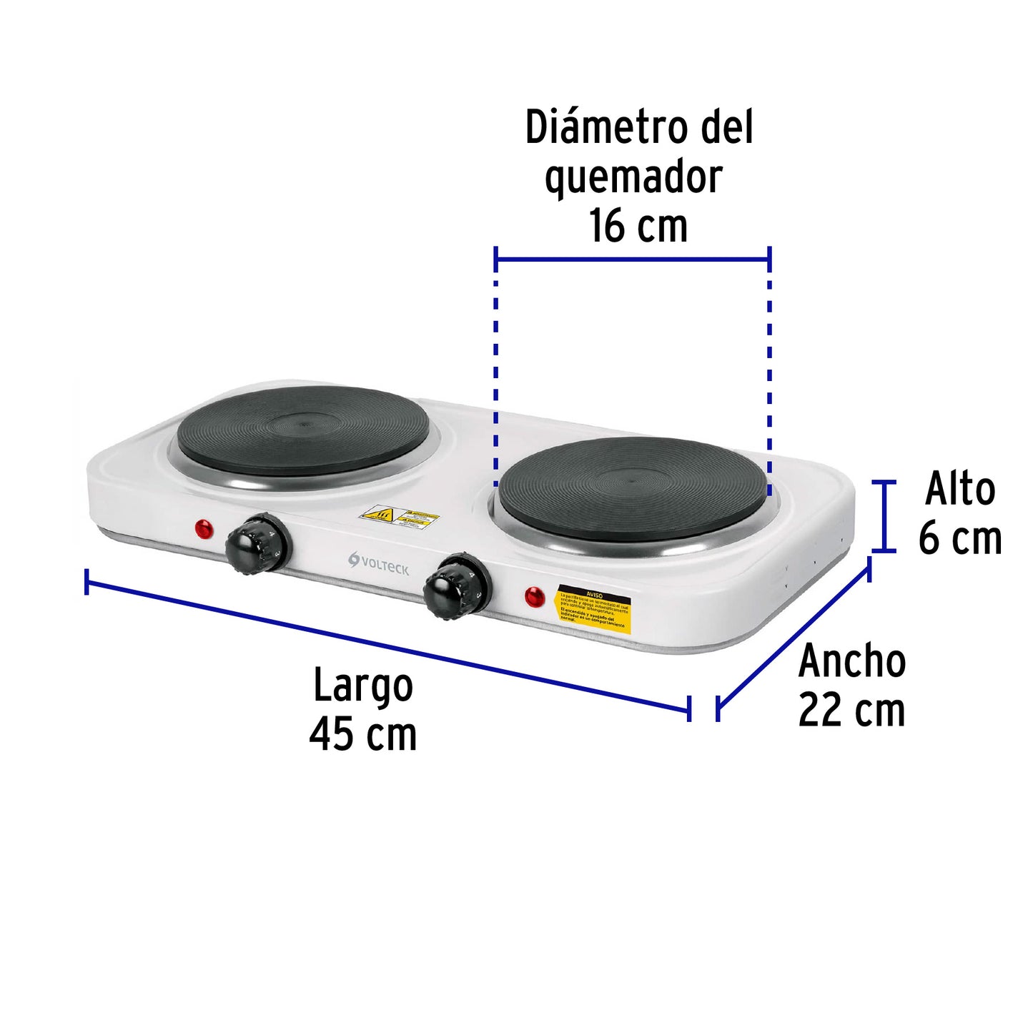 Parrilla Eléctrica VOLTECK 2 Quemadores Disco - Cocción Uniforme Sin Gas - PAEL-2CD