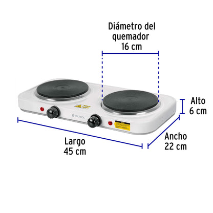 Parrilla Eléctrica VOLTECK 2 Quemadores Disco - Cocción Uniforme Sin Gas - PAEL-2CD