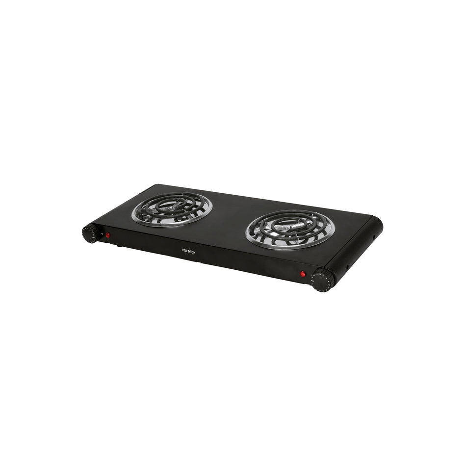 Parrilla Eléctrica VOLTECK 2 Quemadores Espiral Negra PAEL-2CN - Solución Compacta para Cocinar sin Gas con Termostato Regulable y Carcasa Tacto Frío - Acero Inoxidable