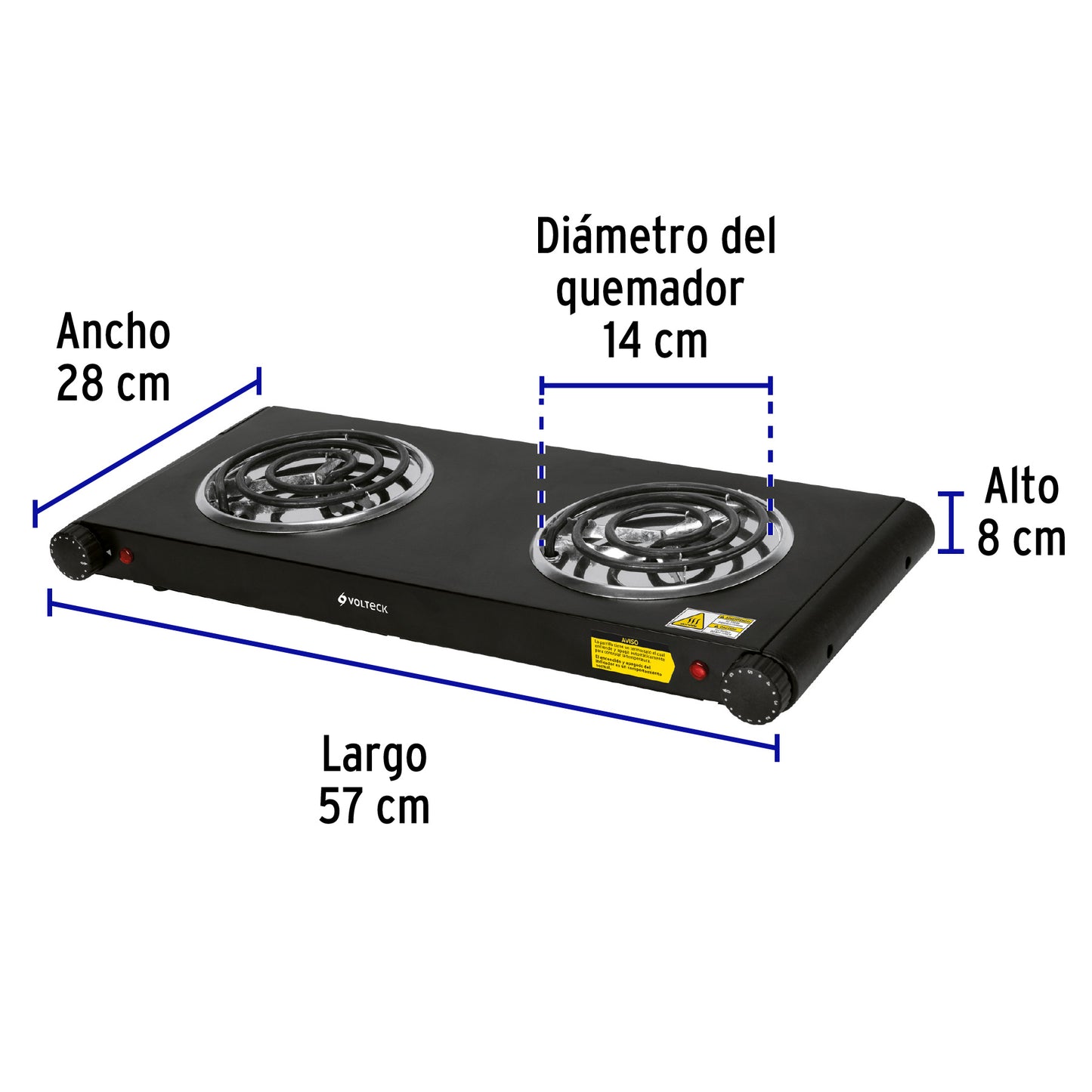 Parrilla Eléctrica VOLTECK 2 Quemadores Espiral Negra PAEL-2CN - Solución Compacta para Cocinar sin Gas con Termostato Regulable y Carcasa Tacto Frío - Acero Inoxidable