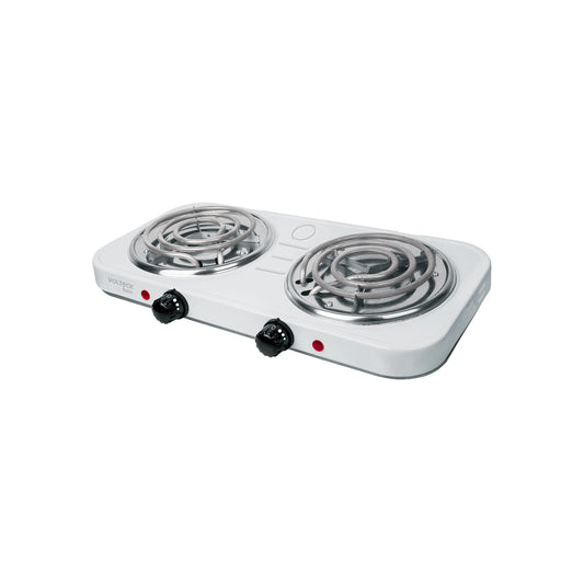 Parrilla Eléctrica 2 Quemadores Espiral BASIC PAEL-2CP - Solución Compacta para Cocinar sin Gas - Acero Inoxidable Blanca