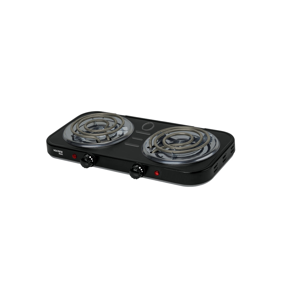 Parrilla Eléctrica 2 Quemadores Espiral BASIC PAEL-2CPN - Acero Inoxidable con Termostato Regulable - Solución Compacta para Cocinar sin Gas en Casa y Oficina