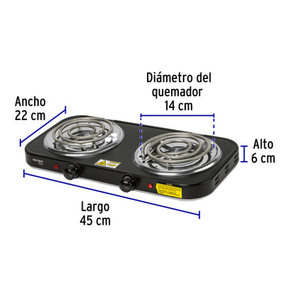 Parrilla Eléctrica 2 Quemadores Espiral BASIC PAEL-2CPN - Acero Inoxidable con Termostato Regulable - Solución Compacta para Cocinar sin Gas en Casa y Oficina