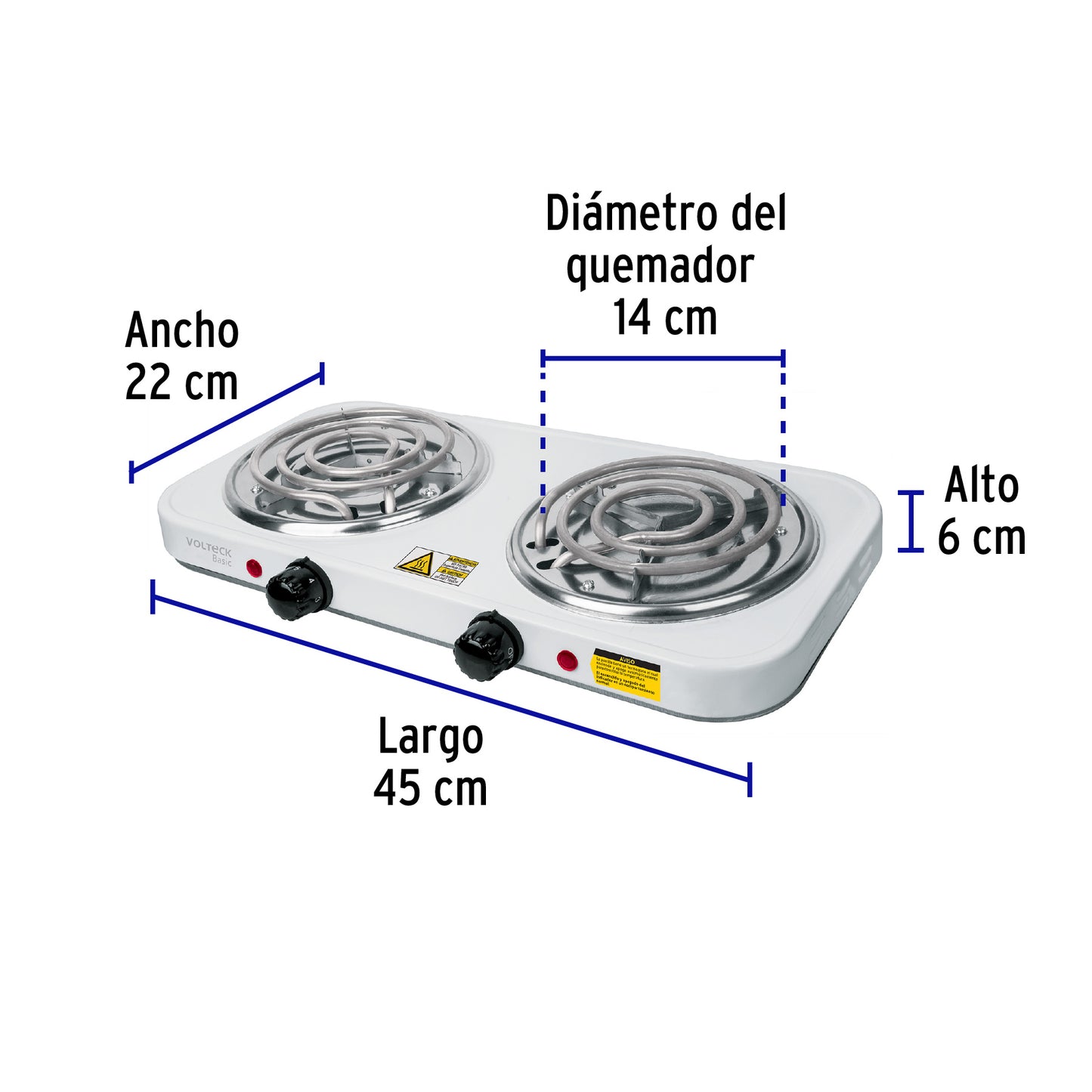 Parrilla Eléctrica 2 Quemadores Espiral BASIC PAEL-2CP - Solución Compacta para Cocinar sin Gas - Acero Inoxidable Blanca