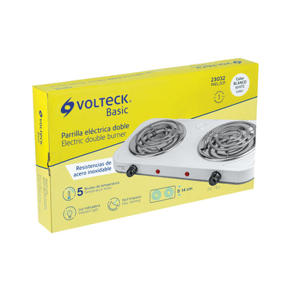 Parrilla Eléctrica 2 Quemadores Espiral BASIC PAEL-2CP - Solución Compacta para Cocinar sin Gas - Acero Inoxidable Blanca