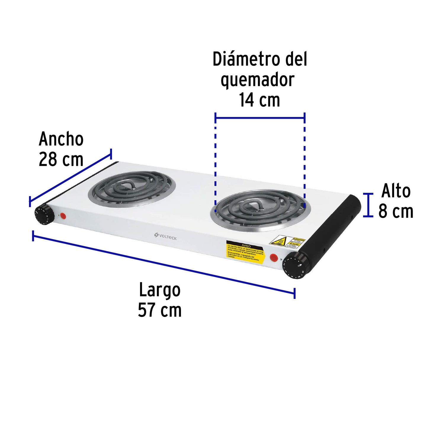 Parrilla Eléctrica VOLTECK 2 Quemadores Espiral - Solución Compacta para Cocinar sin Gas - Acero Inoxidable con Termostato Automático - PAEL-2C