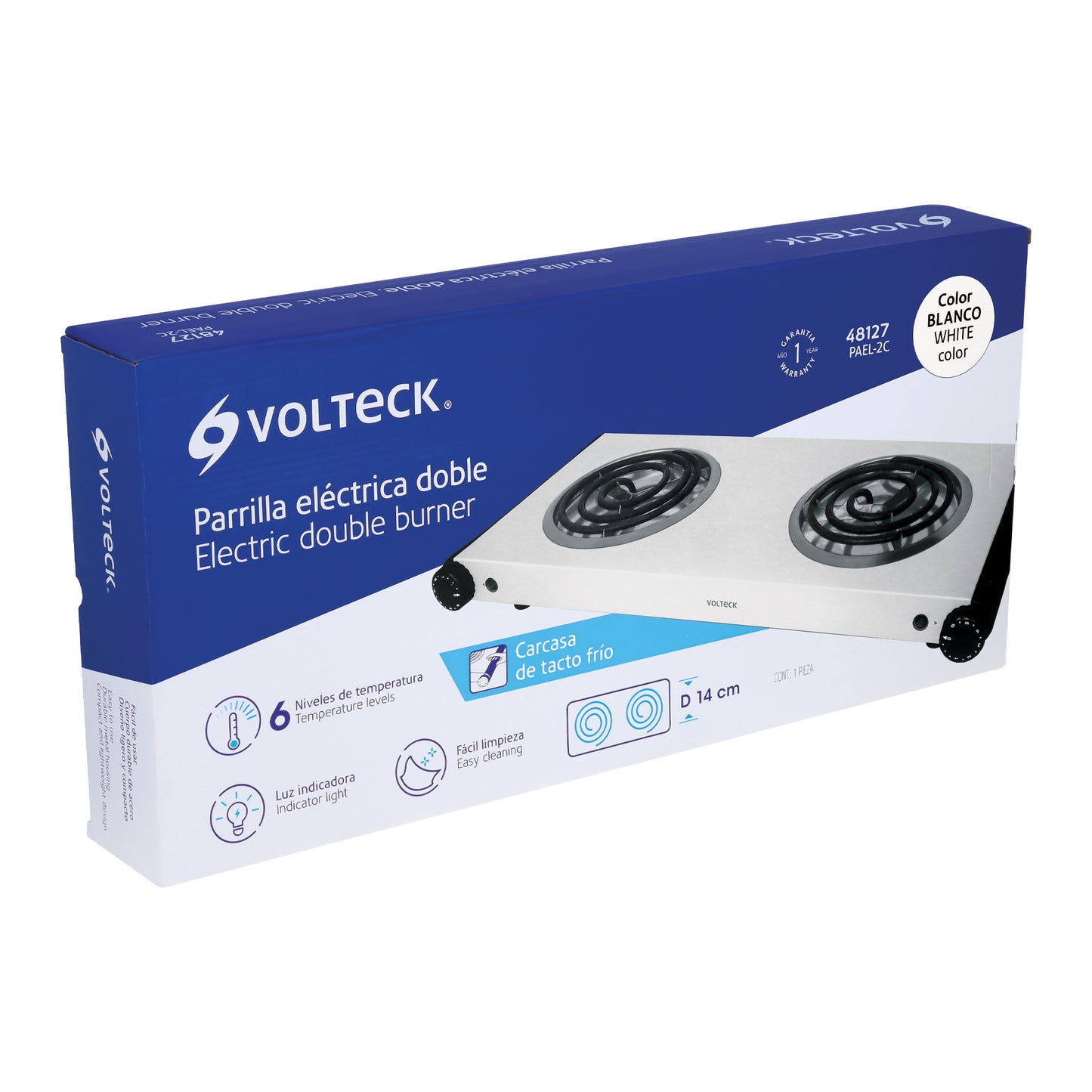 Parrilla Eléctrica VOLTECK 2 Quemadores Espiral - Solución Compacta para Cocinar sin Gas - Acero Inoxidable con Termostato Automático - PAEL-2C