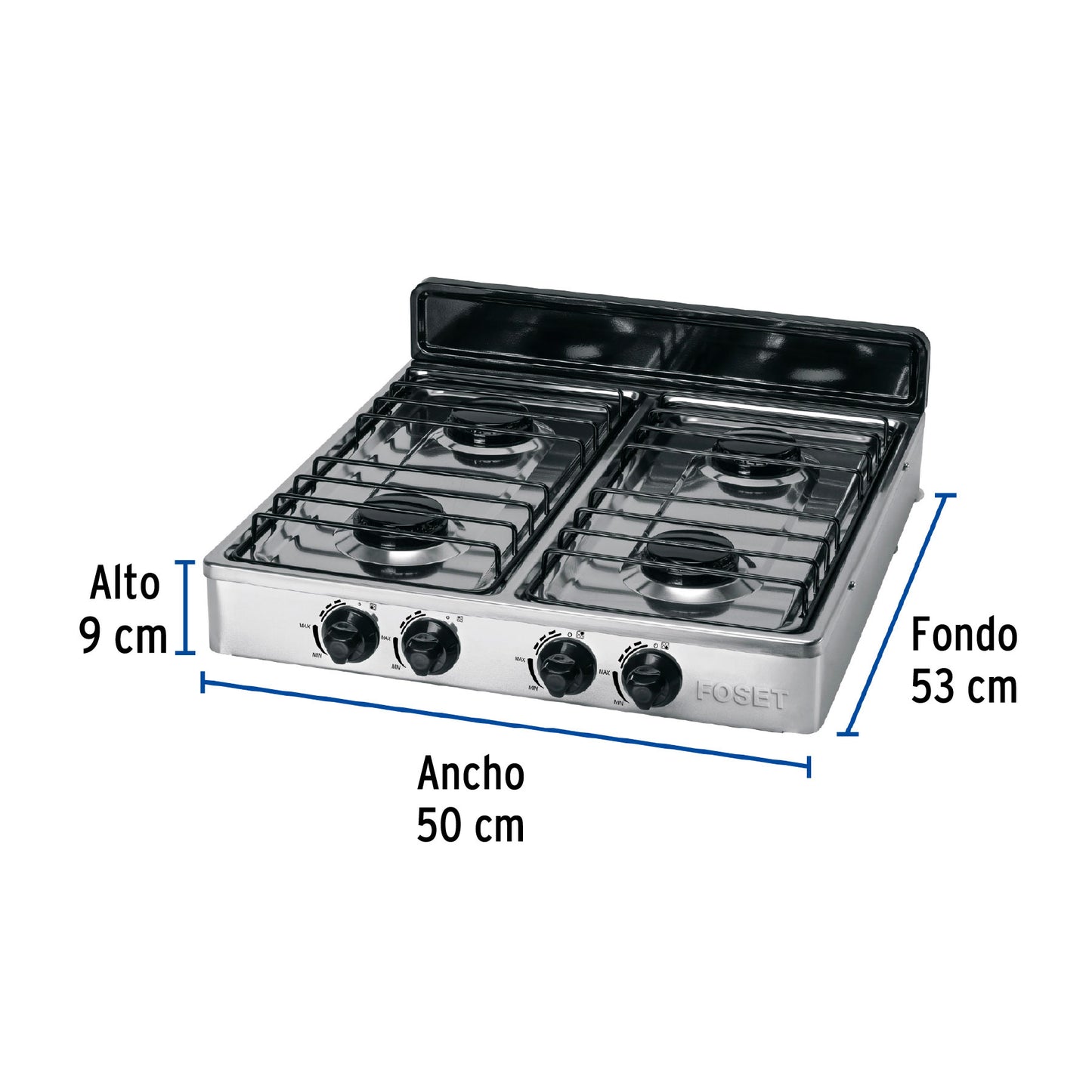 Parrilla de Gas 4 Quemadores Acero Inoxidable FOSET - Sobreponer Porcelanizada Profesional