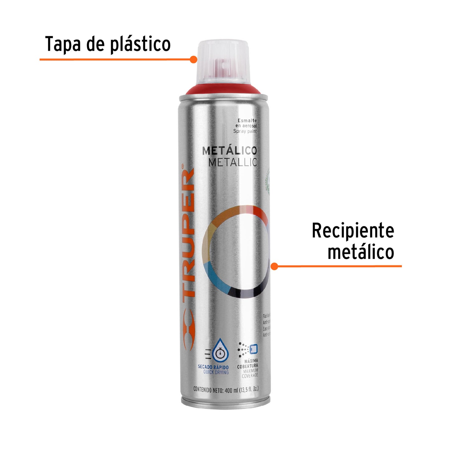 Pintura Aerosol Rojo Metálico PAM-RO 400ml - Anticorrosión Secado Rápido para Metal Madera Plástico