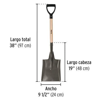 Pala Cuadrada Pretul PCD-X Mango 28" Puño Y - Herramienta Profesional para Excavación y Construcción