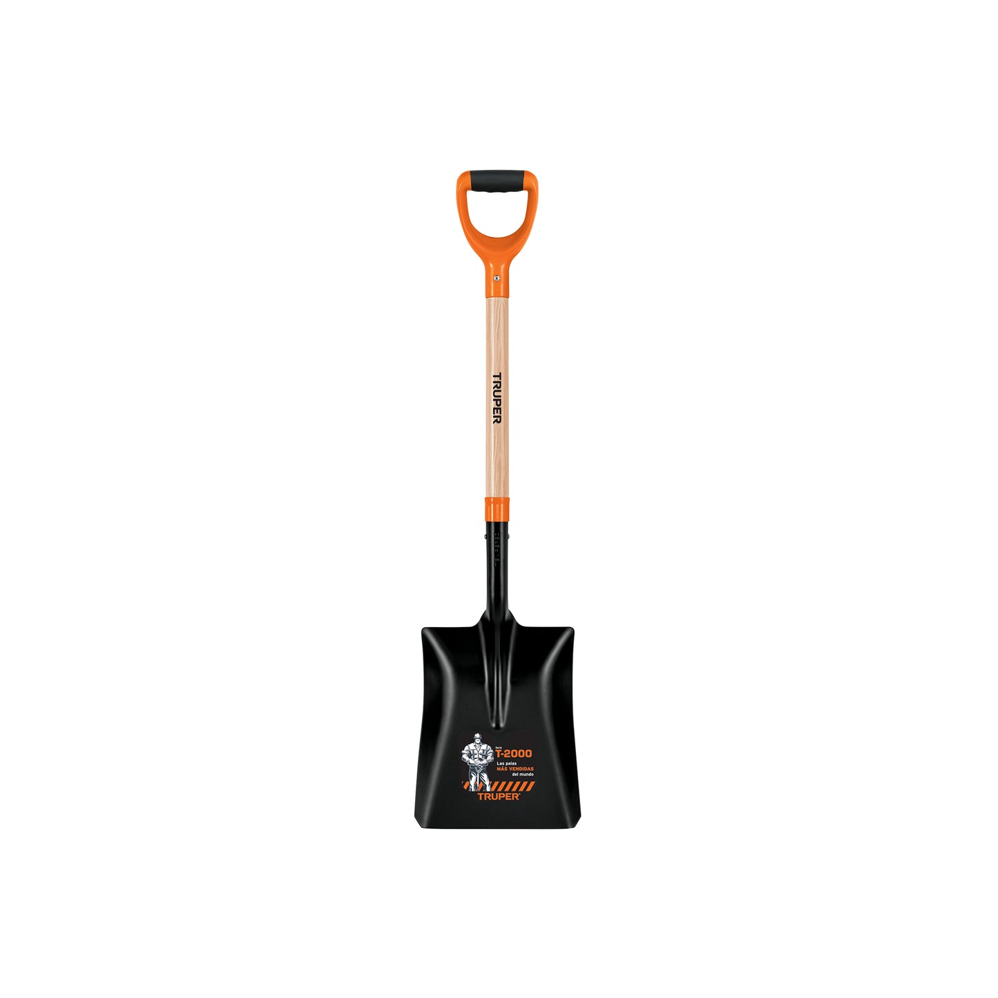 Pala Cuadrada #4 Truper T-2000 Tipo Español con Puño Y Comfort Grip - Cabeza 35% Más Grande para Excavación Profesional y Jardinería - Mango Reforzado de Madera - Modelo PCS-4P