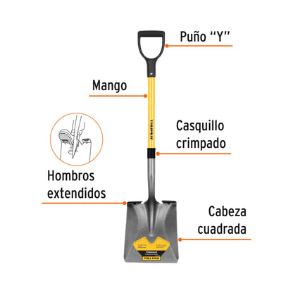 Pala Cuadrada Tru Pro Fibra de Vidrio PCY-F - Herramienta Profesional para Excavación Fácil y Cómoda con Puño Y Ergonómico