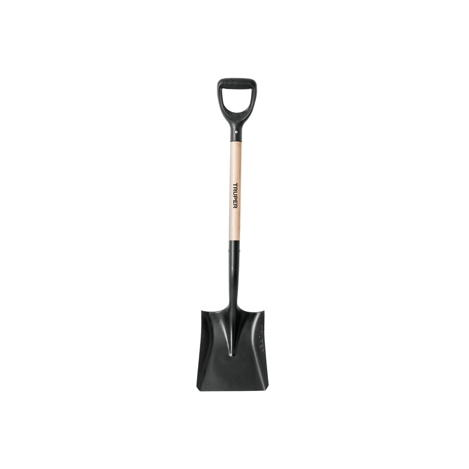 Pala Cuadrada Truper T-1000 Puño Y - Herramienta Profesional Acero Carbono para Excavación, Construcción y Jardinería - Mango Madera Resistente - PCY-PE
