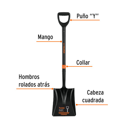 Pala Cuadrada T-2000 Truper Fibra de Vidrio - Herramienta Profesional Indestructible para Excavación y Construcción