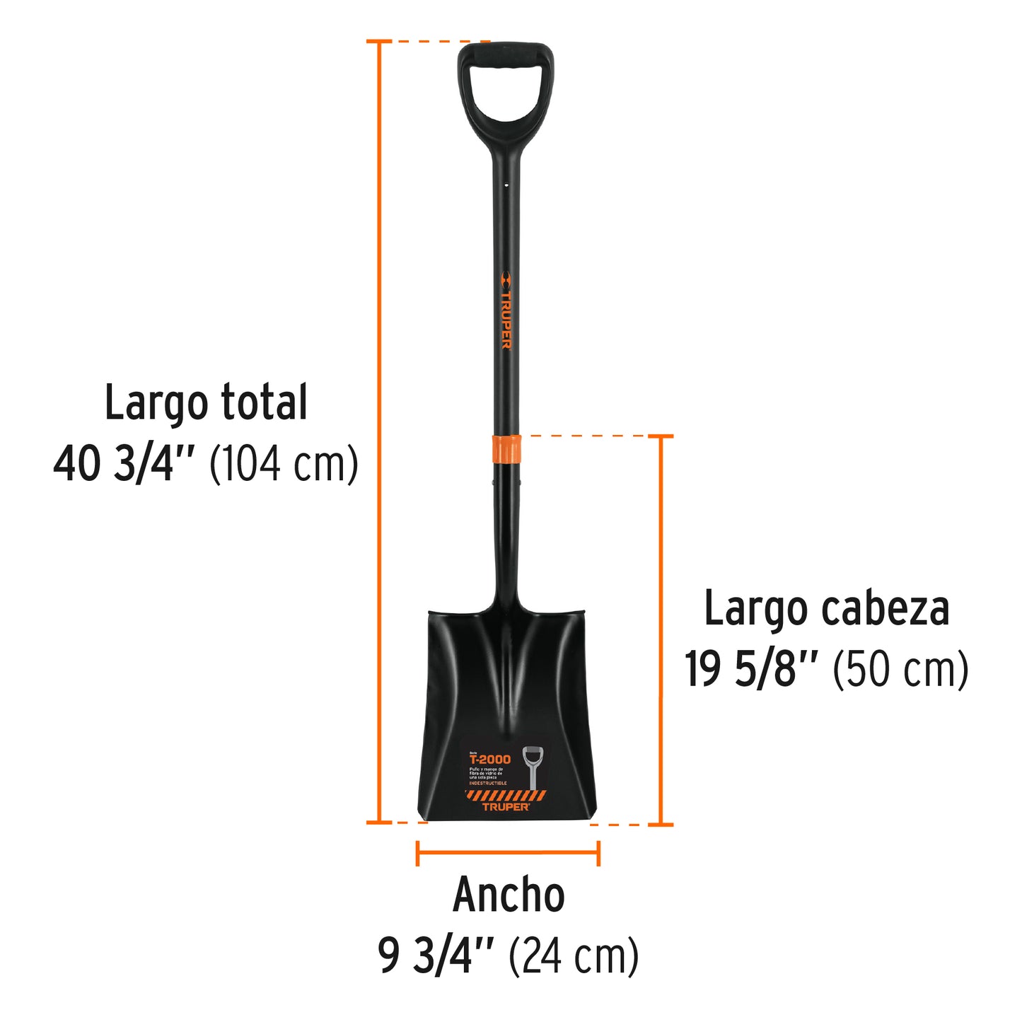 Pala Cuadrada T-2000 Truper Fibra de Vidrio - Herramienta Profesional Indestructible para Excavación y Construcción