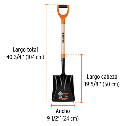 Pala Cuadrada Truper T-2000 Puño Y - Acero Carbono Reforzada para Excavación y Construcción Profesional
