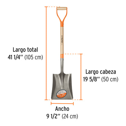 Pala Cuadrada Truper PCY - Acero Carbono Puño Y Metálico - Excavación Profesional Jardín Construcción