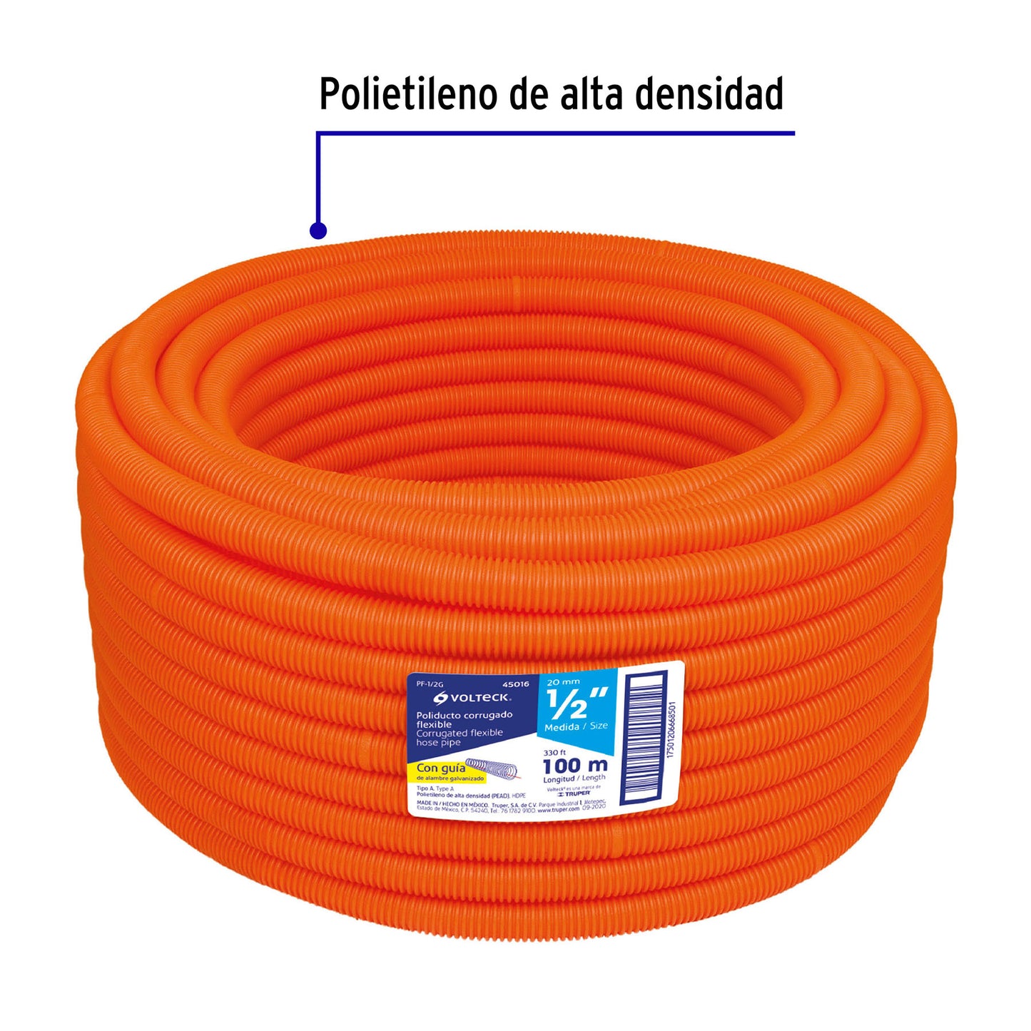 Poliducto Corrugado 1/2" con Guía 100m TRUPER® - Protección Cables Eléctricos